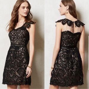 Yoana Baraschi Anthropologie black lace overlay silk cocktail dress Size 6 small